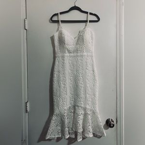 Guess Flounce-Hem Lace Dress in White